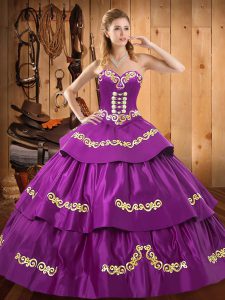 Embroidery and Ruffled Layers Sweet 16 Dresses Eggplant Purple Lace Up Sleeveless Floor Length