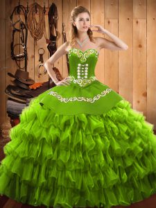 Colorful Lace Up Sweet 16 Quinceanera Dress Embroidery and Ruffled Layers Sleeveless Floor Length