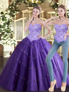 Purple Sleeveless Beading Floor Length Sweet 16 Quinceanera Dress