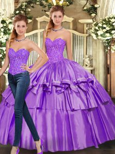 Delicate Two Pieces Quinceanera Gowns Eggplant Purple Sweetheart Organza Sleeveless Floor Length Lace Up