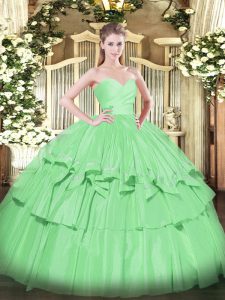 Luxurious Apple Green Lace Up Sweet 16 Dress Beading and Ruffled Layers Sleeveless Floor Length