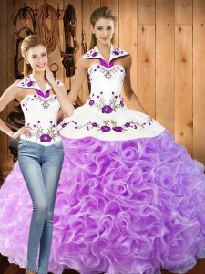 Lilac Sleeveless Floor Length Embroidery Lace Up Sweet 16 Quinceanera Dress