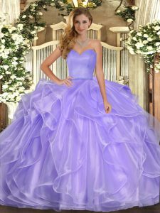 Fantastic Lavender Sweetheart Lace Up Ruffles Ball Gown Prom Dress Sleeveless