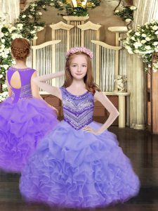 Sleeveless Lace Up Floor Length Beading and Ruffles and Pick Ups Little Girls Pageant Dress