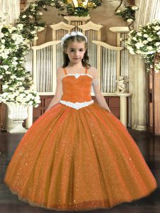 Elegant Straps Sleeveless Lace Up Child Pageant Dress Rust Red Tulle