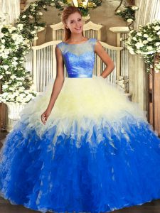 New Arrival Multi-color Backless Quinceanera Dress Lace and Ruffles Sleeveless Floor Length