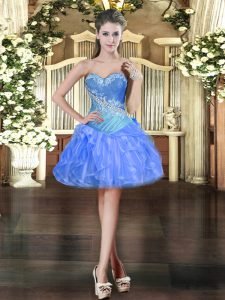 Blue Sweetheart Neckline Beading and Ruffles Prom Dress Sleeveless Lace Up
