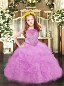 Scoop Sleeveless Organza Girls Pageant Dresses Beading and Ruffles and Pick Ups Zipper