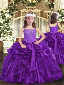 Admirable Straps Sleeveless Organza Kids Pageant Dress Beading Lace Up