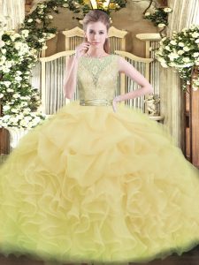 Elegant Champagne Quinceanera Dresses Military Ball and Sweet 16 and Quinceanera with Lace and Ruffles Scoop Sleeveless 