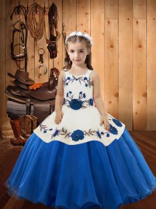 Stunning Floor Length Ball Gowns Sleeveless Blue Pageant Dresses Lace Up
