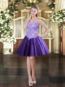 Purple Lace Up Dress for Prom Appliques Sleeveless Mini Length