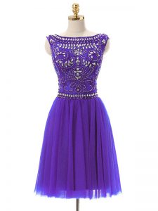 Mini Length Empire Sleeveless Purple Dress for Prom Zipper