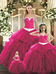 Red Sweet 16 Quinceanera Dress Military Ball and Sweet 16 with Ruffles Sweetheart Sleeveless Lace Up