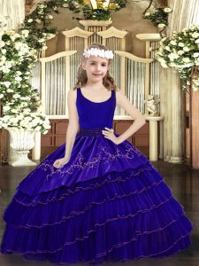 Hot Sale Organza Scoop Sleeveless Zipper Beading and Embroidery and Ruffled Layers Little Girls Pageant Dress Wholesale 