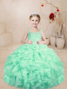 Apple Green Sleeveless Beading and Ruffles Floor Length Winning Pageant Gowns