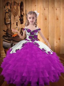 Sleeveless Embroidery and Ruffled Layers Lace Up Child Pageant Dress