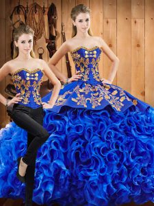 Royal Blue Sweetheart Lace Up Embroidery Quinceanera Dresses Court Train Sleeveless