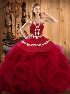 High Quality Sweetheart Sleeveless Lace Up 15th Birthday Dress Burgundy Organza