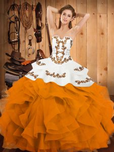 Glorious Sleeveless Lace Up Floor Length Embroidery and Ruffles Quince Ball Gowns