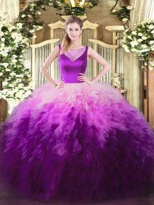 Beading and Ruffles Sweet 16 Quinceanera Dress Multi-color Zipper Sleeveless Floor Length