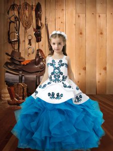 Baby Blue Sleeveless Organza Lace Up Little Girl Pageant Gowns for Sweet 16 and Quinceanera