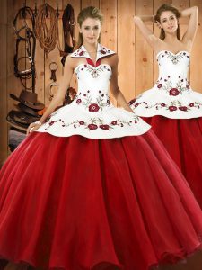 Popular Sleeveless Embroidery Lace Up Quinceanera Gowns