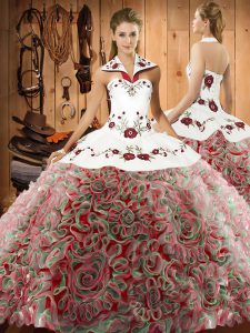 Sweet Multi-color Halter Top Neckline Embroidery Quinceanera Dresses Sleeveless Lace Up