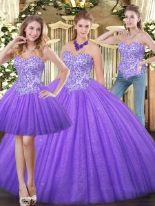 Appliques Sweet 16 Quinceanera Dress Eggplant Purple Zipper Sleeveless Floor Length