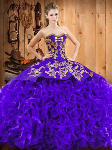 New Style Sweetheart Sleeveless Court Train Lace Up Quinceanera Gowns Purple Fabric With Rolling Flowers