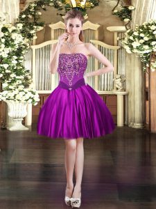Purple Casual Dresses Prom and Party with Beading Strapless Sleeveless Lace Up