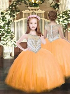 Great Ball Gowns High School Pageant Dress Orange Scoop Tulle Sleeveless Floor Length Zipper