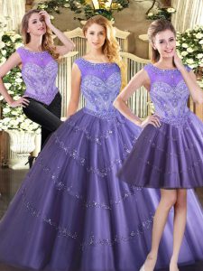 Scoop Sleeveless Sweet 16 Dresses Floor Length Beading Lavender Tulle