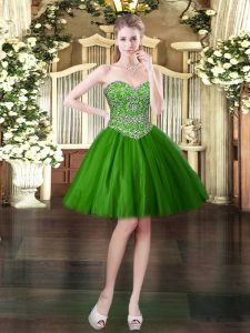 Nice Dark Green Ball Gowns Sweetheart Sleeveless Tulle Mini Length Lace Up Beading Prom Gown