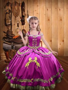 Fuchsia Sleeveless Satin Lace Up Child Pageant Dress for Sweet 16 and Quinceanera