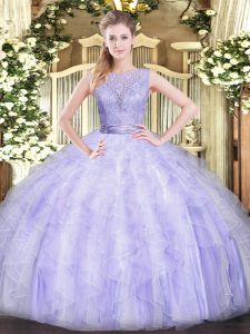 Fashionable Scoop Sleeveless Backless 15th Birthday Dress Lavender Organza
