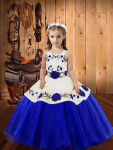 Straps Sleeveless Lace Up Little Girl Pageant Dress Blue Organza