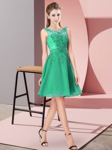 Turquoise Sleeveless Knee Length Appliques Zipper Quinceanera Dama Dress