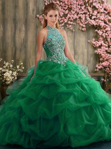 New Style Halter Top Sleeveless Tulle 15 Quinceanera Dress Beading and Pick Ups Lace Up