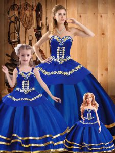High Class Royal Blue Sweetheart Lace Up Embroidery Sweet 16 Dresses Sleeveless