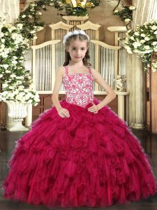 Straps Sleeveless Lace Up Pageant Dress Wholesale Red Organza