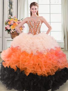 Sweetheart Sleeveless Lace Up Quince Ball Gowns Multi-color Organza