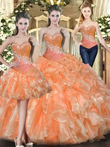Simple Sleeveless Beading and Ruffles Lace Up Quince Ball Gowns