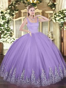 Straps Sleeveless Zipper 15th Birthday Dress Lavender Tulle