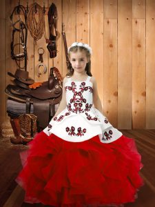 Affordable Red Sleeveless Organza Lace Up Pageant Dress Womens for Sweet 16 and Quinceanera