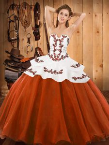 Fine Rust Red Lace Up Strapless Embroidery Quinceanera Dress Tulle Sleeveless