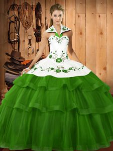 Charming Ball Gowns Sleeveless Green Quinceanera Gowns Sweep Train Lace Up