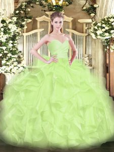Unique Floor Length Yellow Green Sweet 16 Quinceanera Dress Organza Sleeveless Beading and Ruffles