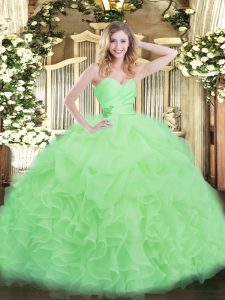 Gorgeous Apple Green Lace Up Sweetheart Beading and Ruffles Sweet 16 Quinceanera Dress Organza Sleeveless