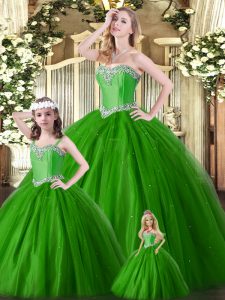 Beautiful Green Lace Up Sweet 16 Dress Beading Sleeveless Floor Length